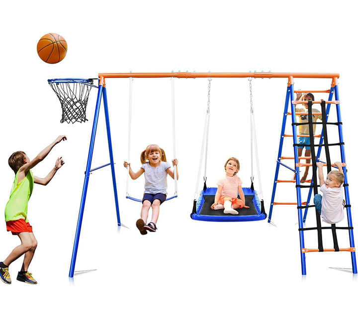 Kids Outdoor Swing Set With Slide - Conjunto de Balanço, Escorregador e Escalada