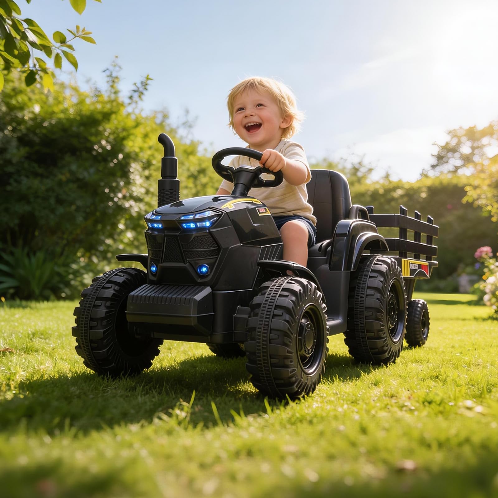 Kids Outdoor Music - Trator Elétrico Infantil 12V com Reboque,