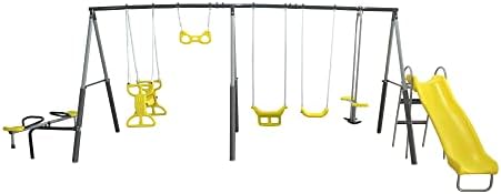 Kids Outdoor Swing Set With Slide - Conjunto de Balanços Infantil de Metal