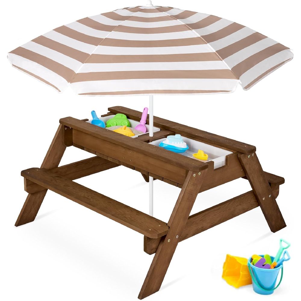 Kids Outdoor Picnic Table - Mesa de Piquenique Infantil com Guarda-Sol,