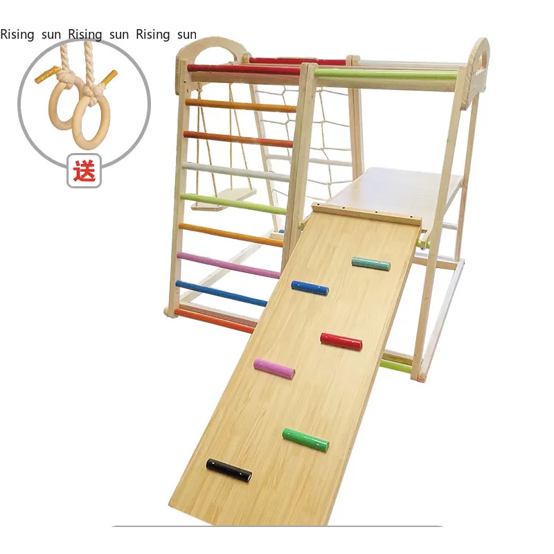 Kids Outdoor Swing Set With Slide - Estrutura de Escalada de Madeira para