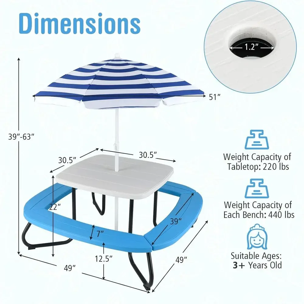 Mesa de Piquenique para 8 Cria - Kids Outdoor Picnic Table avaliação e preço