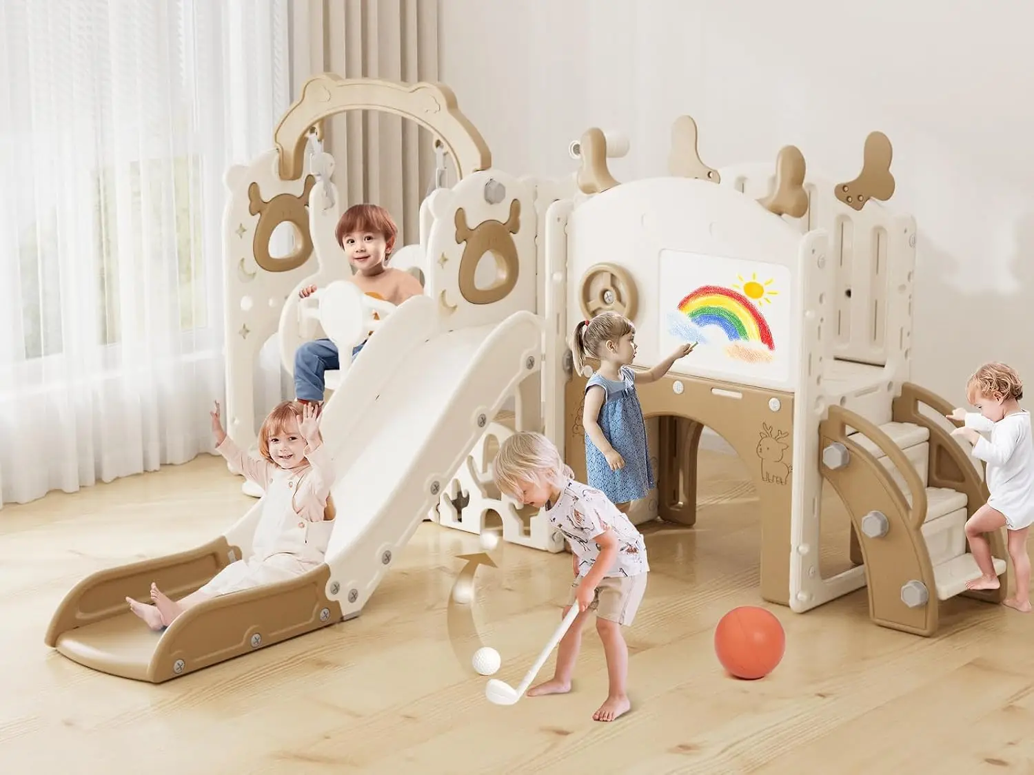 Conjunto de Escorregador e Bal - Kids Outdoor Swing Set With Slide avaliação e preço